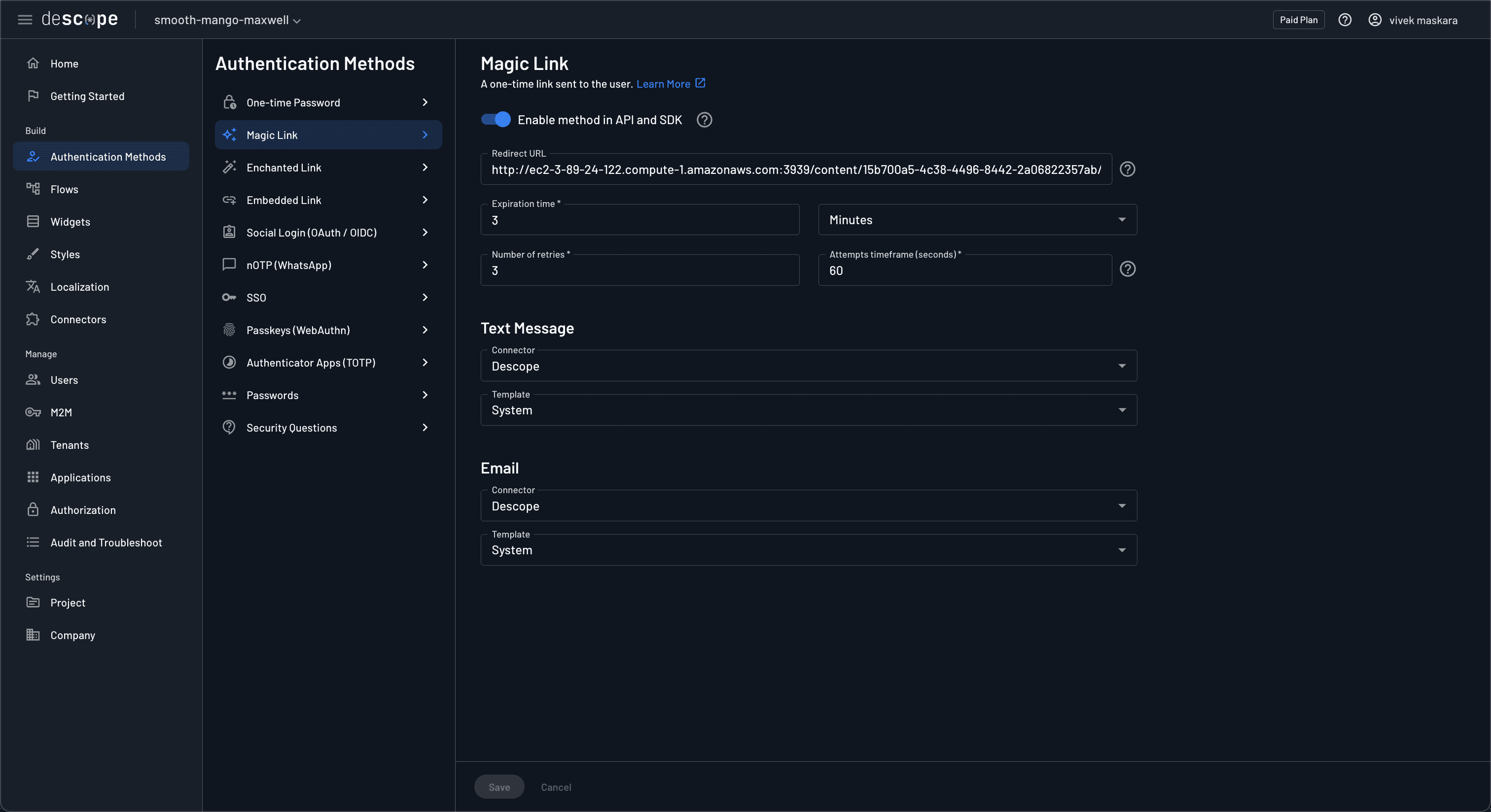 Fig: Configure Magic link redirect URL