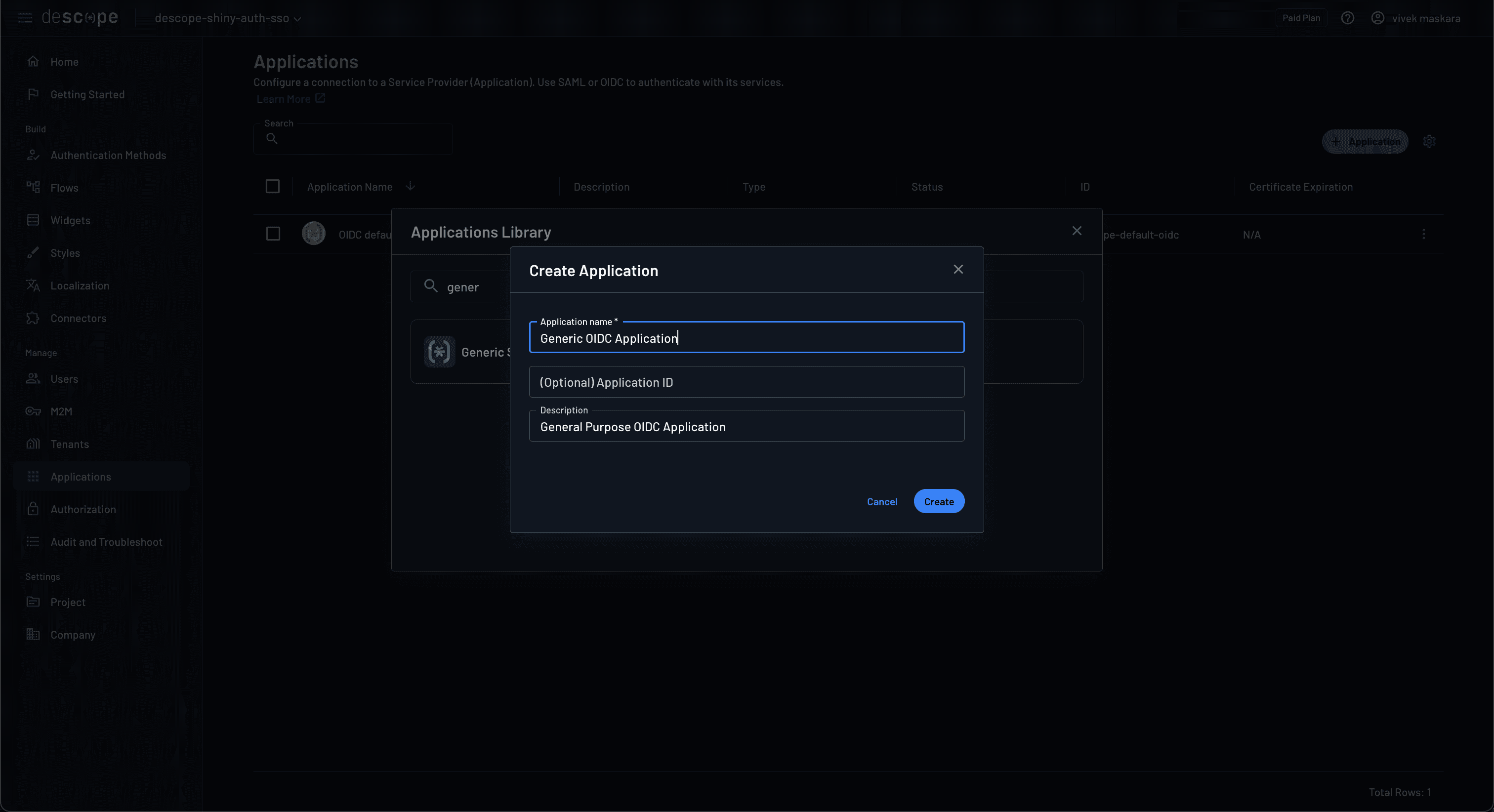 Fig: Create a new OIDC application under the new project