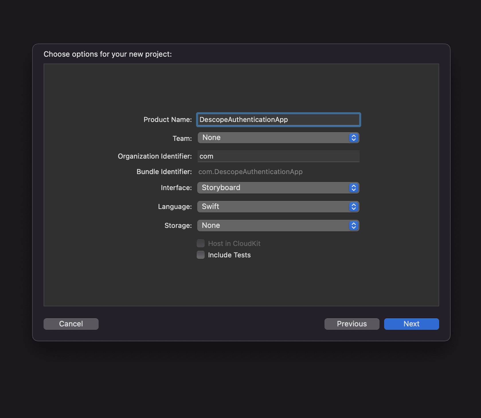 Swift tutorial Descope xcode project