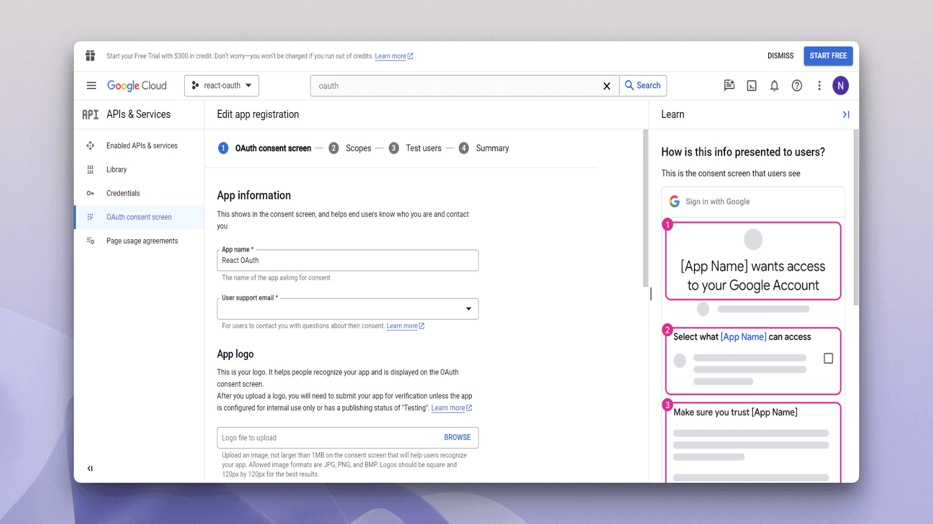 OAuth consent screen 2