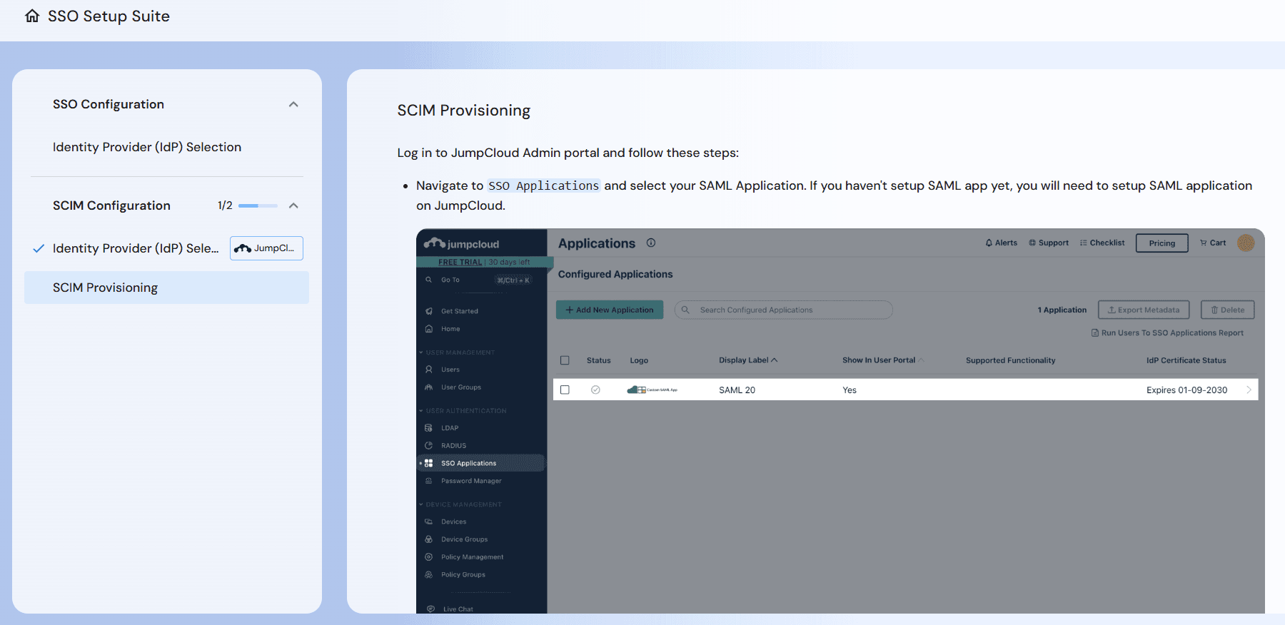 SCIM self-service setup and provisioning