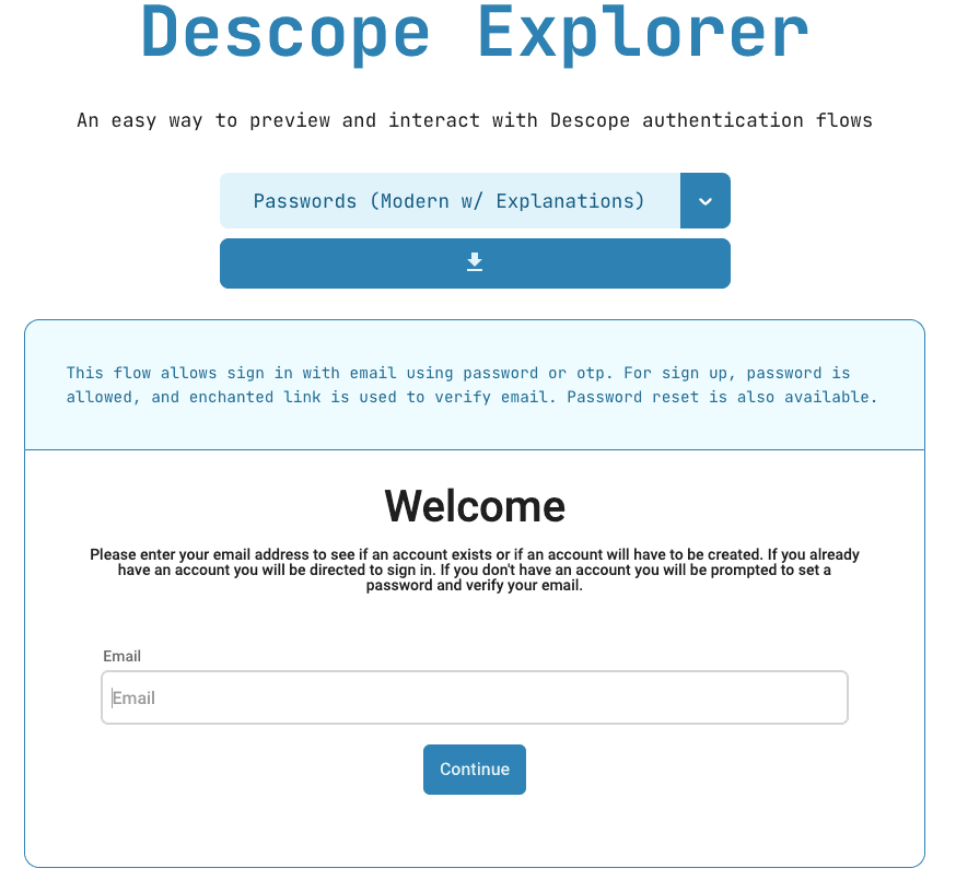 Descope Explorer Passwords Flow