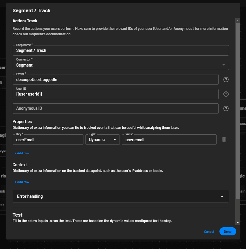 Descope Segment Track Configure
