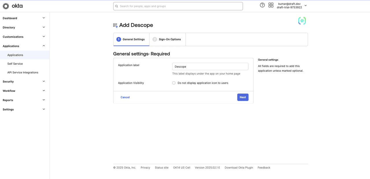 Fig: Setting an integration name