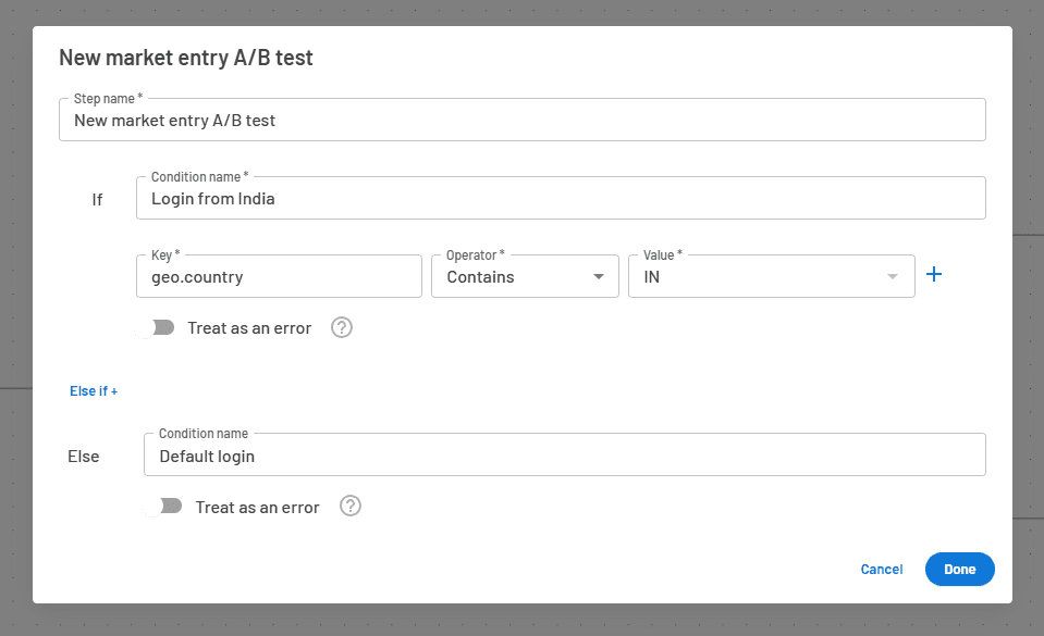 New market entry AB test conditional step