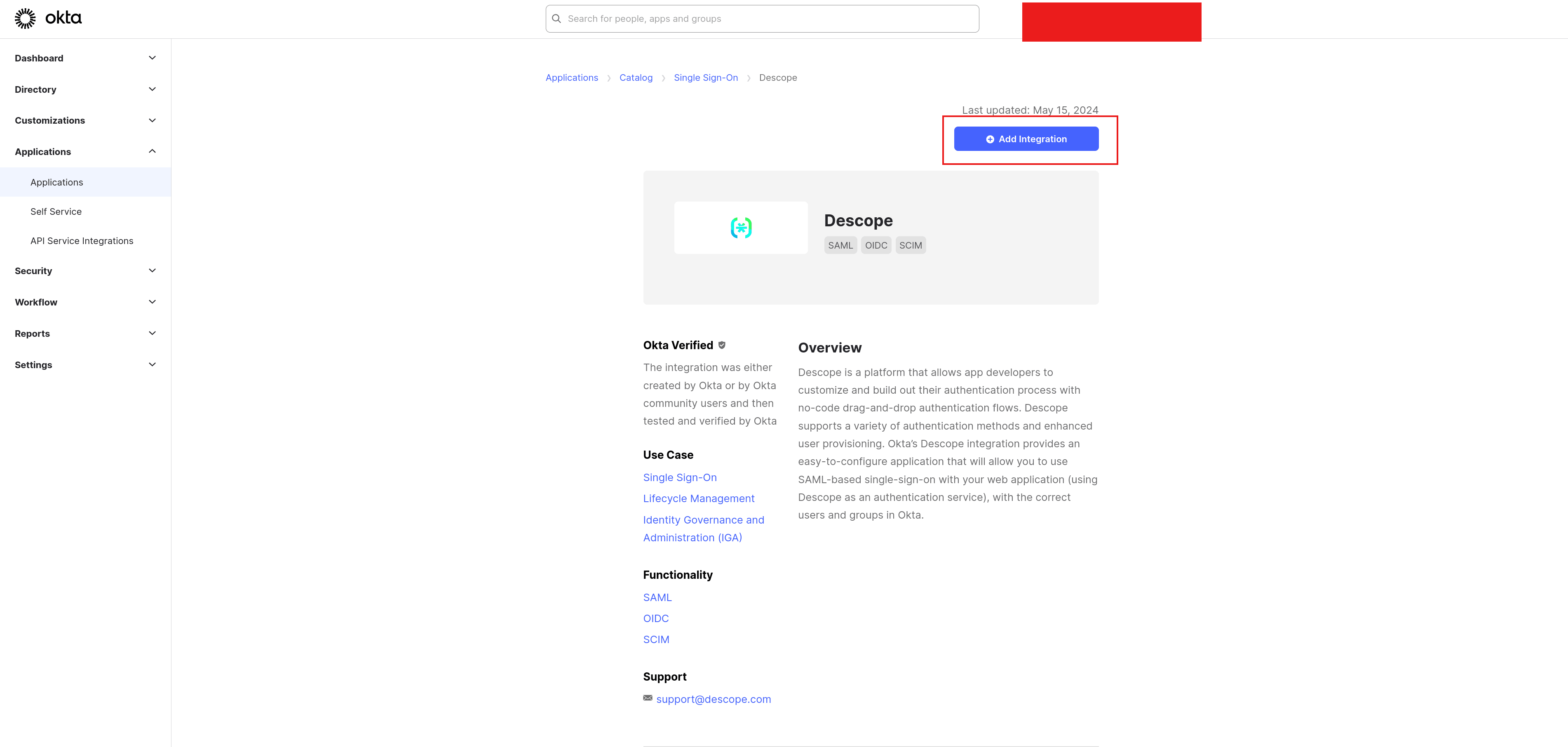 Fig: Adding the Descope app