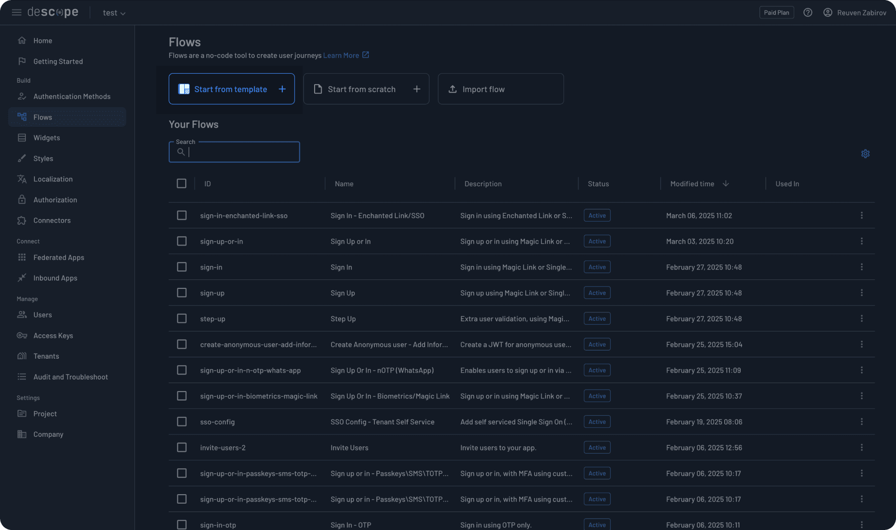 Start with SSO flow template