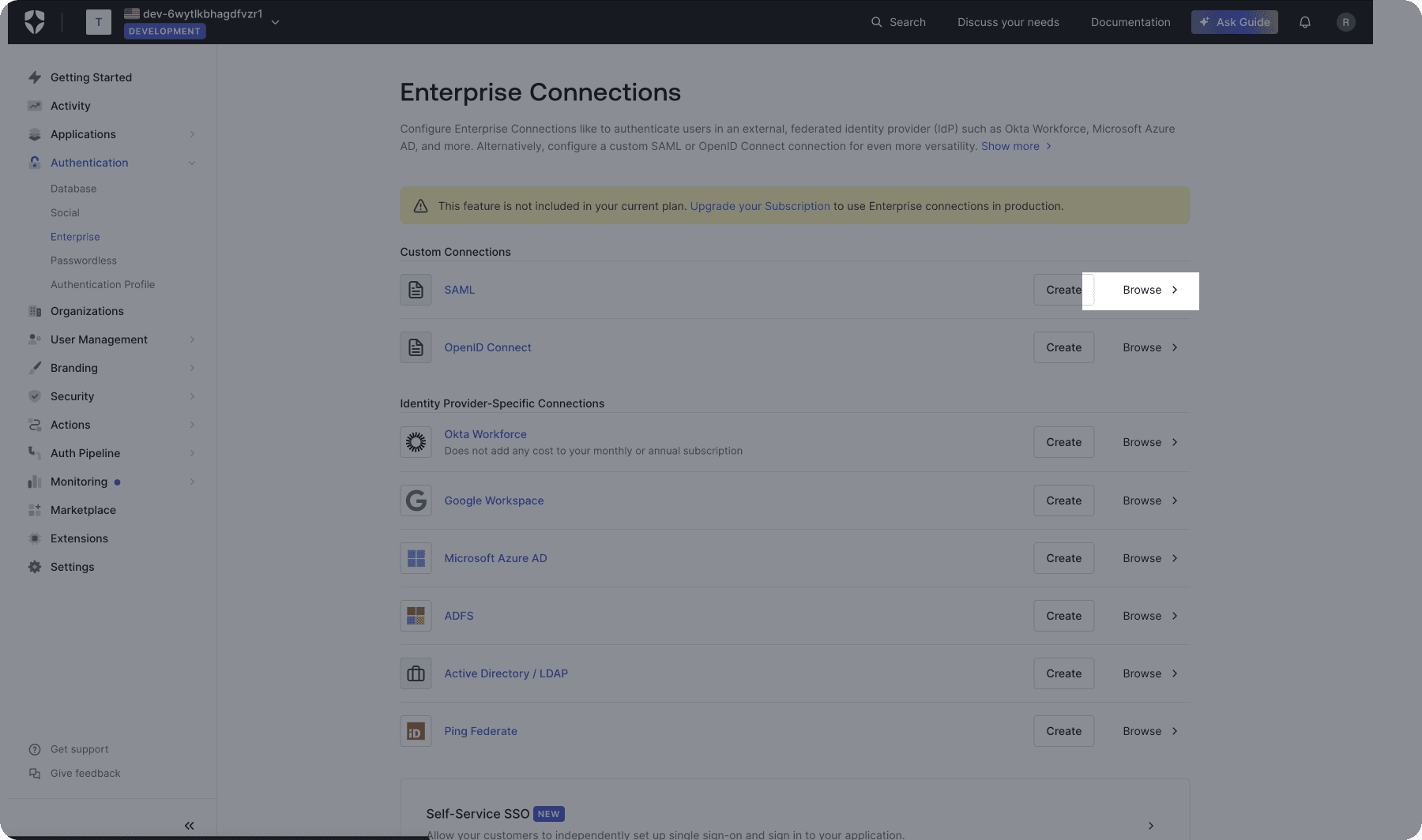 Auth0 Browse Connection
