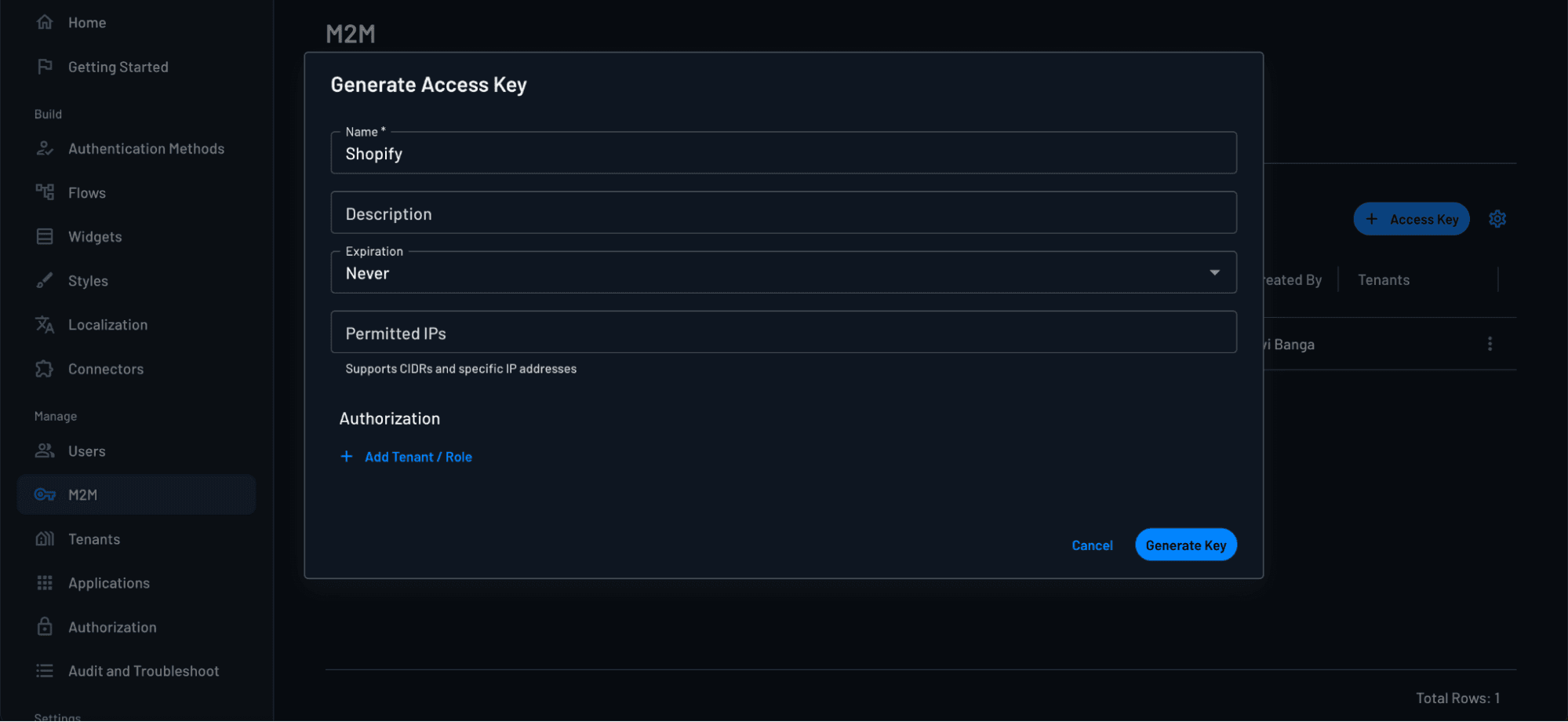Fig: Generating an access key