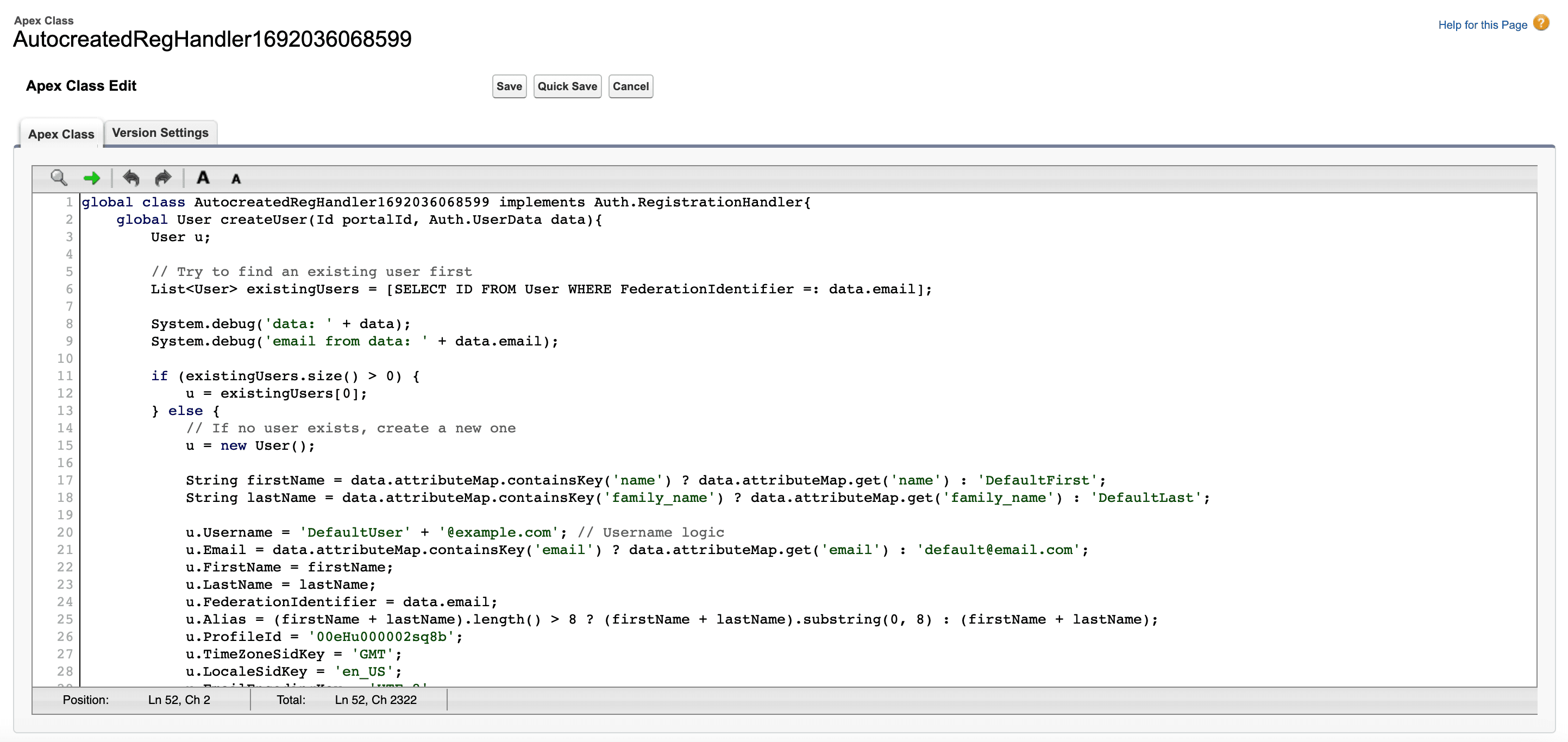 registration handler code