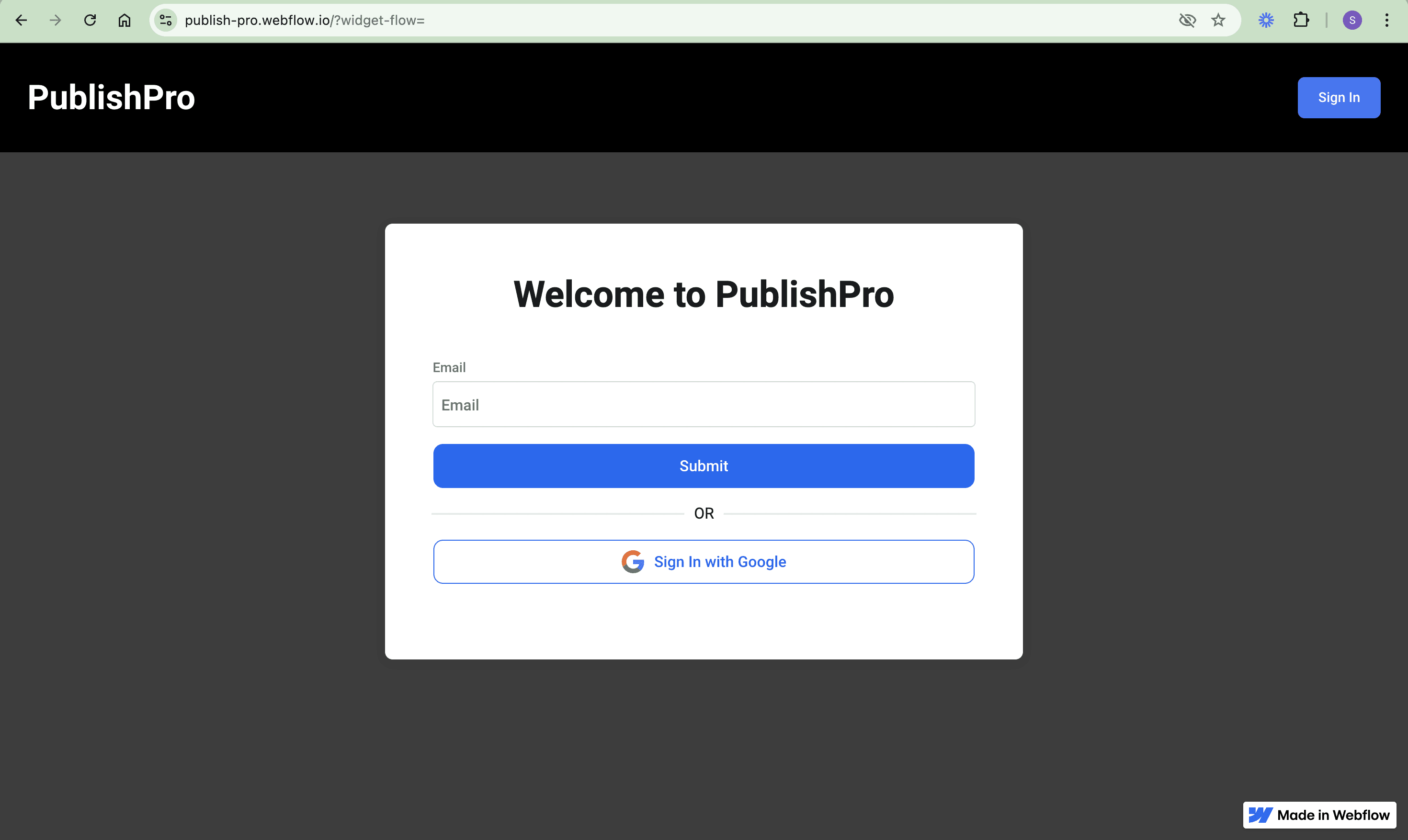 PublishPro CMS dashboard with restricted access