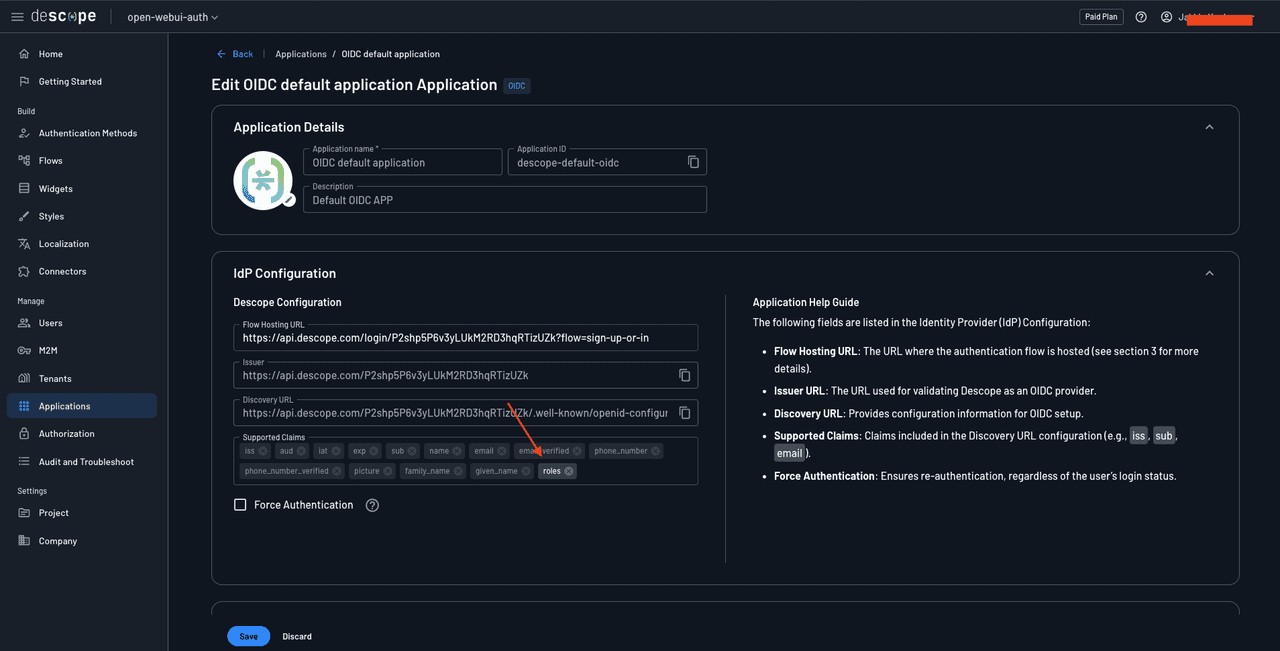 Fig: New custom claim roles added to Descope